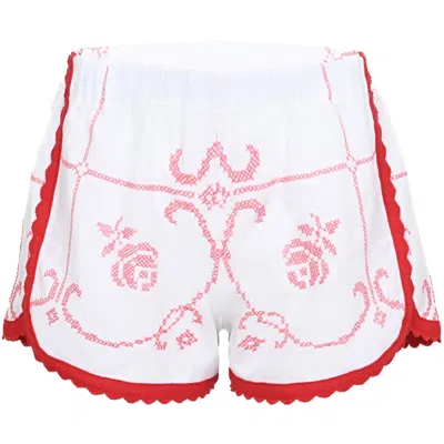 Orsina Cotton Shorts Red Trim With Scallop M