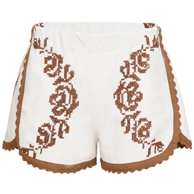 Orsina Cotton Shorts Tan Trim Brown Print S