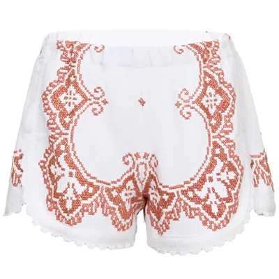 Orsina Cotton Shorts White Brown Print S