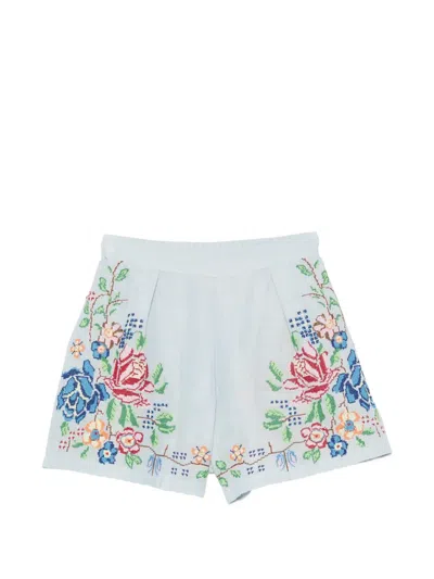 Orsina Floral-embroidered Shorts In Blue