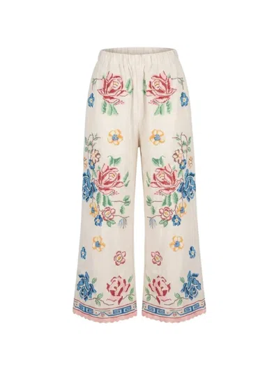 Orsina Floral-embroidered Trousers In Multi