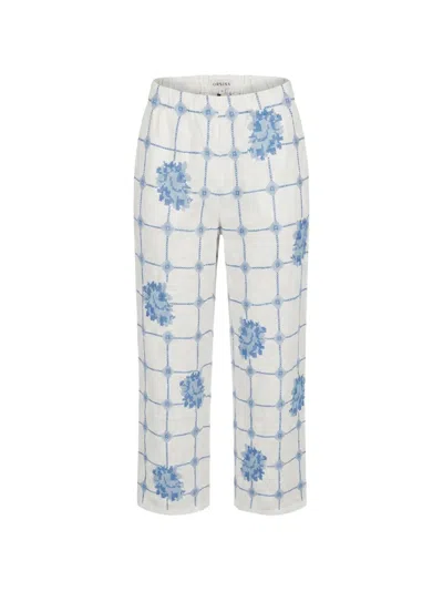 Orsina Floral-print Check-pattern Trousers In White