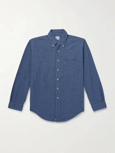 Orslow Button-down Collar Checked Cotton-chambray Shirt In Blue