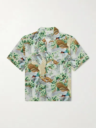 Orslow Camp-collar Printed Voile Shirt In Green