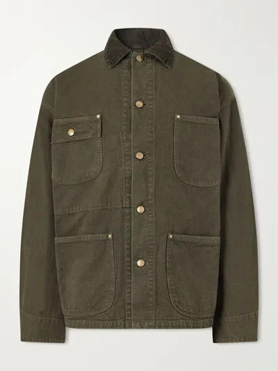 Orslow Corduroy-trimmed Cotton-drill Jacket In Green