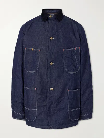 Orslow Corduroy-trimmed Denim Jacket In Blue