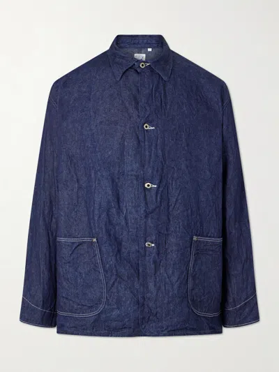 Orslow Linen Denim Jacket In Blue