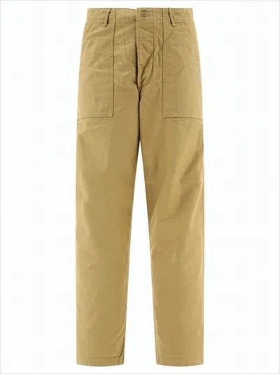 Orslow Relaxed Fit Brown Straight Pants With Utility Pockets