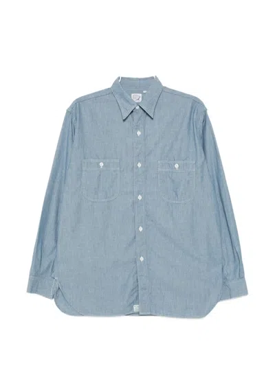Orslow Striped Chest Pockets Shirt In Blue
