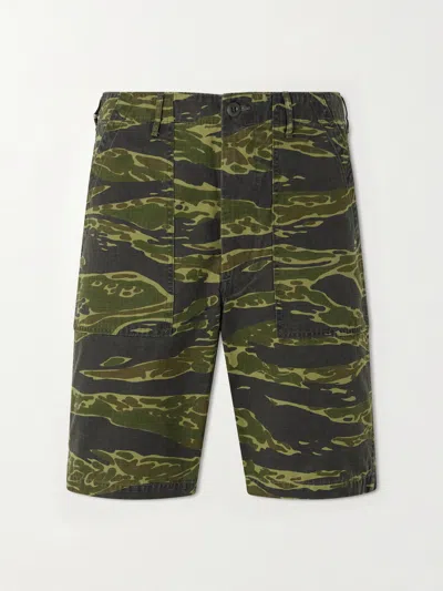 Orslow U.s. Army Fatigue Printed Straight-leg Rip-stop Cotton Shorts In Green