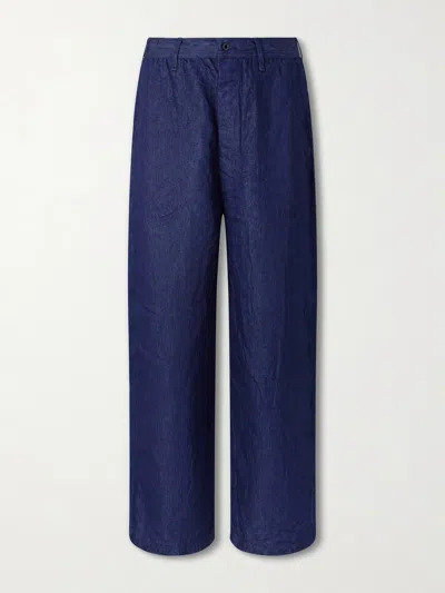 Orslow U.s. Navy Straight-leg Linen Trousers In Blue