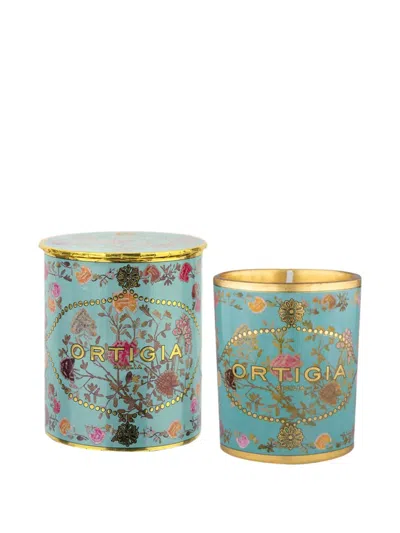 Ortigia Sicilia Florio Decorated Medium Candle (10cm X 12.5cm) In Blue