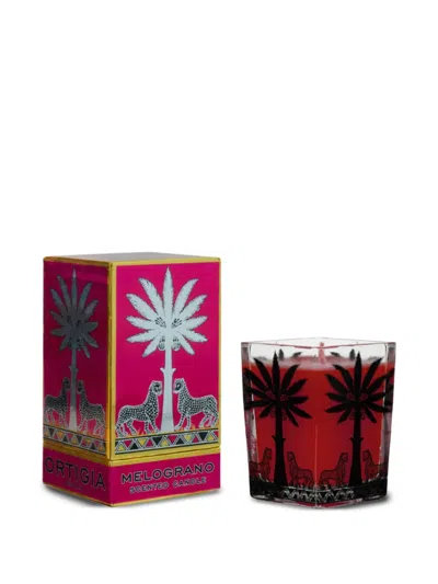 Ortigia Sicilia Palm-tree Print Square-shape Candle (9.5cm X 7cm) In Red