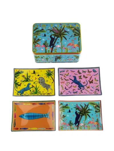 Ortigia Sicilia Tin Jungle Plates (set Of Four) In Multi