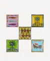 Ortigia Tin Carretto Glass Sqaure Plates Set Of Five In Multi