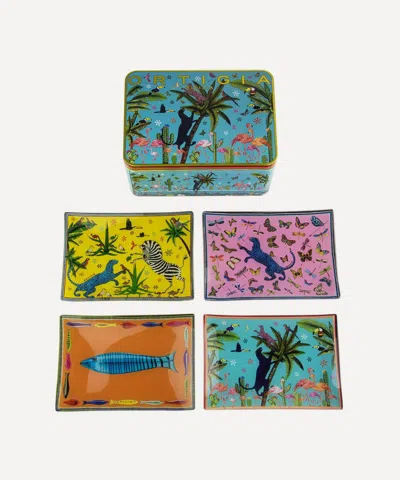 Ortigia Tin Jungle Rectangle Glass Plates Set Of Four