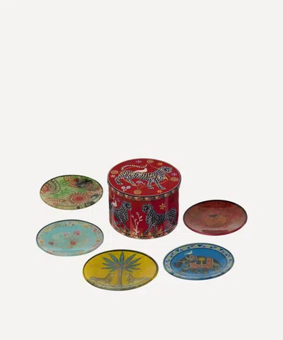 Ortigia Tin Of Round Glass Plates Set Of Five In Multi