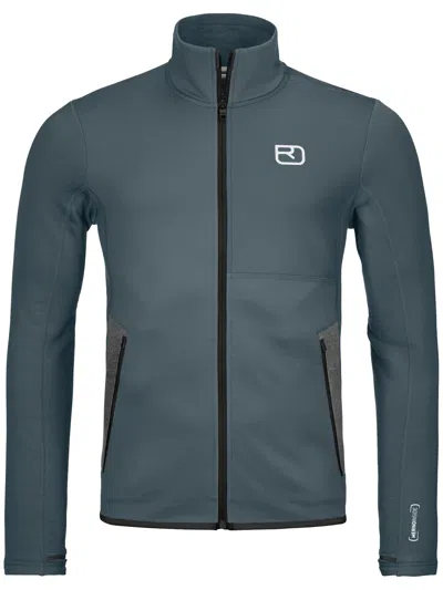 Ortovox Blue Fleece Jacket Fitted High Collar Fleece In Gray
