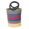 Ortus Women's Black / Blue / Red Naa Straw Bucket Bag In Black/blue/red