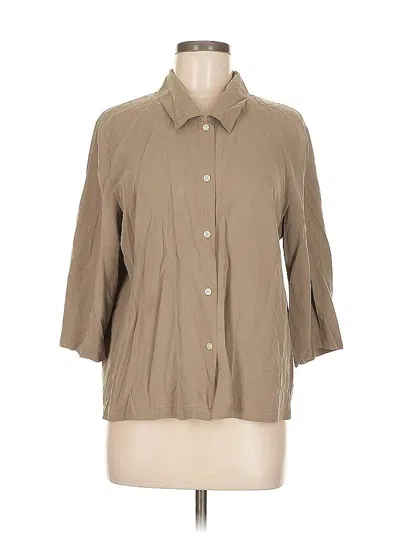 Pre-owned Orvis 3/4 Sleeve Silk Top Tan Collared Neckline Tops In Brown