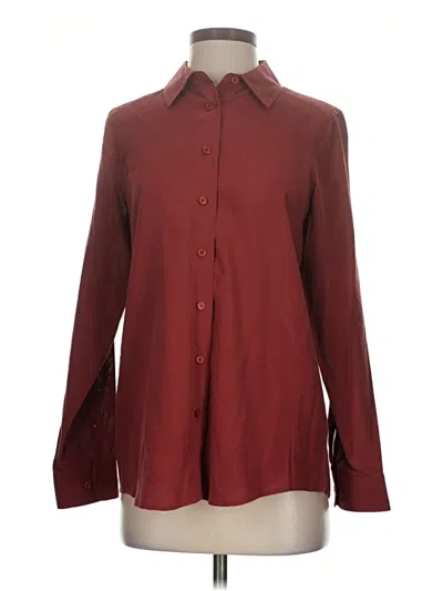Pre-owned Orvis Long Sleeve Silk Top Burgundy Collared Neckline Tops