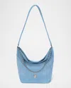 Oryany Ball Chain Denim-print Leather Bucket Bag In Denim Blue