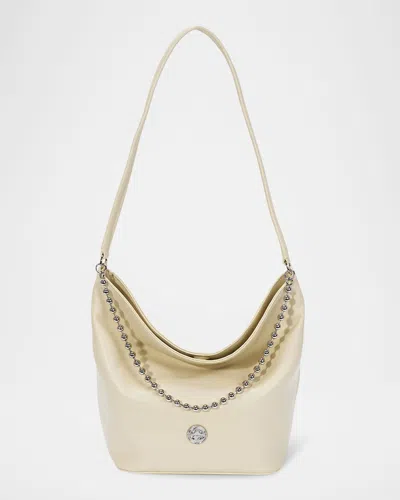 Oryany Ball Chain Leather Bucket Bag In Lemon Cream