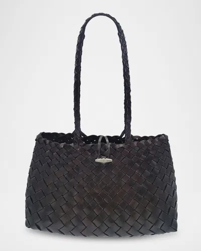 Oryany Croissant Woven Leather Shoulder Bag In Dark Choco