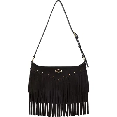 Oryany Fringe Leather Shoulder Bag In Dark Chocolate
