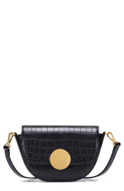 Oryany Lottie Saddle Moc-croc Crossbody Bag In Black