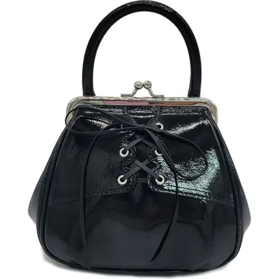 Oryany Mini Lace-up Patent Leather Top-handle Bag In Black