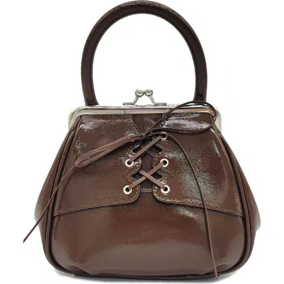 Oryany Mini Lace-up Patent Leather Top-handle Bag In Camel Brown