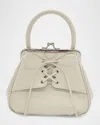 Oryany Mini Lace-up Patent Leather Top-handle Bag In Ivory