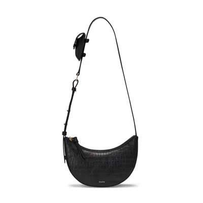 Oryany Rookie Crescent Croc Embossed Leather Crossbody Bag In Black