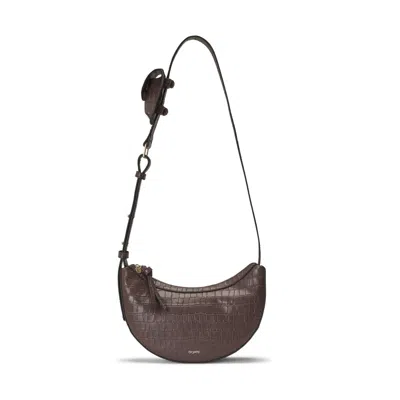 Oryany Rookie Crescent Croc Embossed Leather Crossbody Bag In Brown