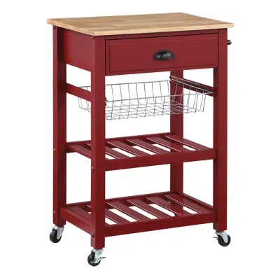 Os Home And Office Furniture 23.5'' Wide Rolling Kitchen Cart With Solid Wood Top In Red