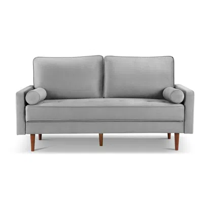 Os Home And Office Furniture 69 Inch Wide Upholstered Two Cushion Sofa With Bolster Pillows In Grey Velvet