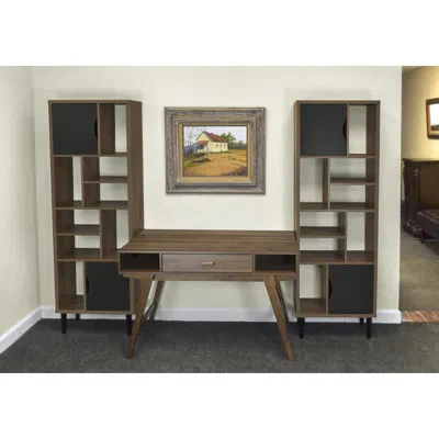 Os Home And Office Furniture Mid Century Modern Accent Bookcase With Two Doors And 10 Storage Areas On Wood Legs