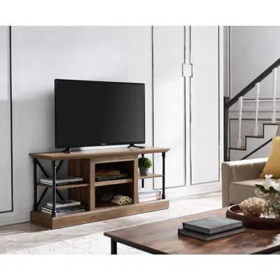 Os Home And Office Furniture Os Home Model 6592 Contemporary Architecture Media Console In Rough Sawn Birch Finish.