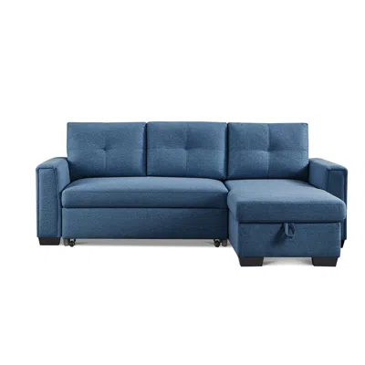 Os Home And Office Furniture Tufted Sectional Chaise Sofa Sleeper With Storage In Blue