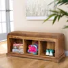 Os Home And Office Solid Wood Hall Bench With Pinto Brown Microfiber Fabric Covered Cushioned Seat