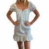Osamore Floral Dress In White And Blue In Multi