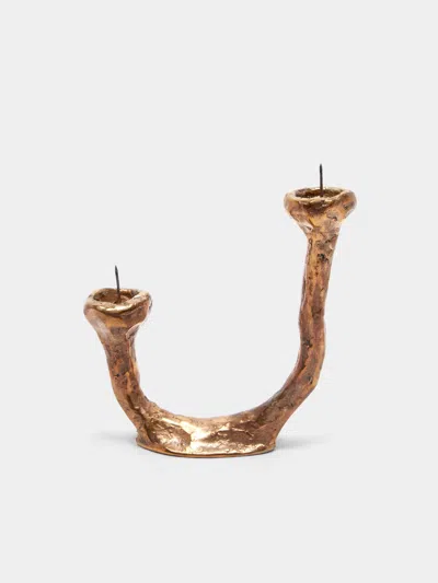 Osanna Visconti Alga Hand-cast Bronze Candle Holder  Abask Luxury Gift In Brown