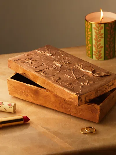 Osanna Visconti Foglie Hand-cast Bronze Decorative Box  Abask Luxury Gift In Brown