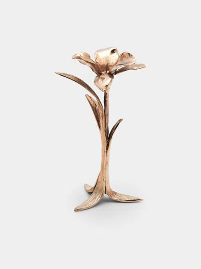 Osanna Visconti Iris Hand-cast Bronze Medium Candle Holder In Brown