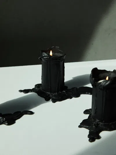 Osanna Visconti Melted Hand-cast Bronze Candle Holder  Abask Luxury Gift In Black