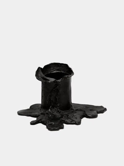Osanna Visconti Melted Hand-cast Bronze Candle Holder  Abask Luxury Gift In Black