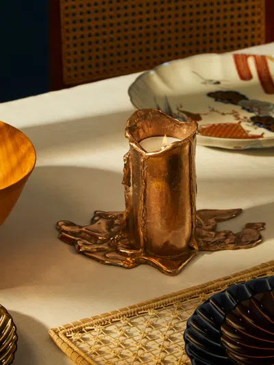 Osanna Visconti Melted Hand-cast Bronze Candle Holder  Abask Luxury Gift In Metallic