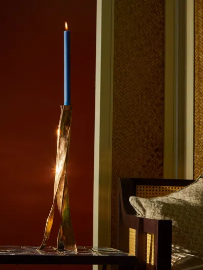 Osanna Visconti Nastro Hand-cast Bronze Candle Holder  Abask Luxury Gift In Metallic