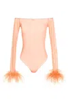 Osã©ree Osãˆree Feather Transparent Mesh Bodysuit
